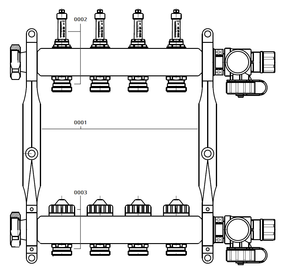 Viessmann Edelstahl Heizkreisverteiler für 4 Heizkreise, mit DFA (Länge 340mm) 7568313