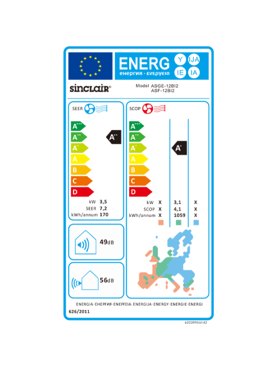 Kanalgerät mit niedriger Pressung 3,5 kW Kühlen / 4,0 kW Heizen ASD-12BI2
