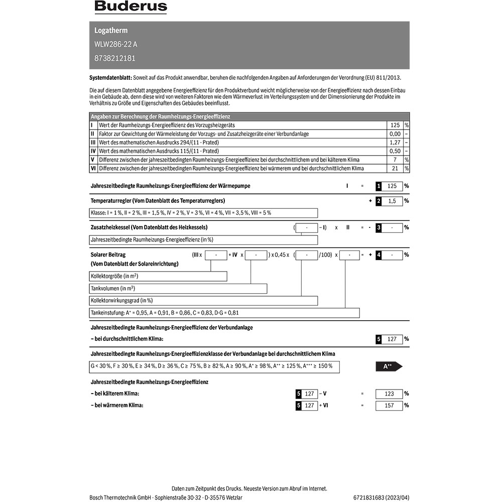 Buderus Luft-Wasser-Wärmepumpe Logatherm WLW286-22 A mit Logamatic WPM100
