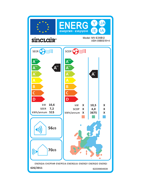 Sinclair, Multisplit Außengerät Inverter 10,5 kW Kühlen / 12,0 kW Heizen MV-E36BI2