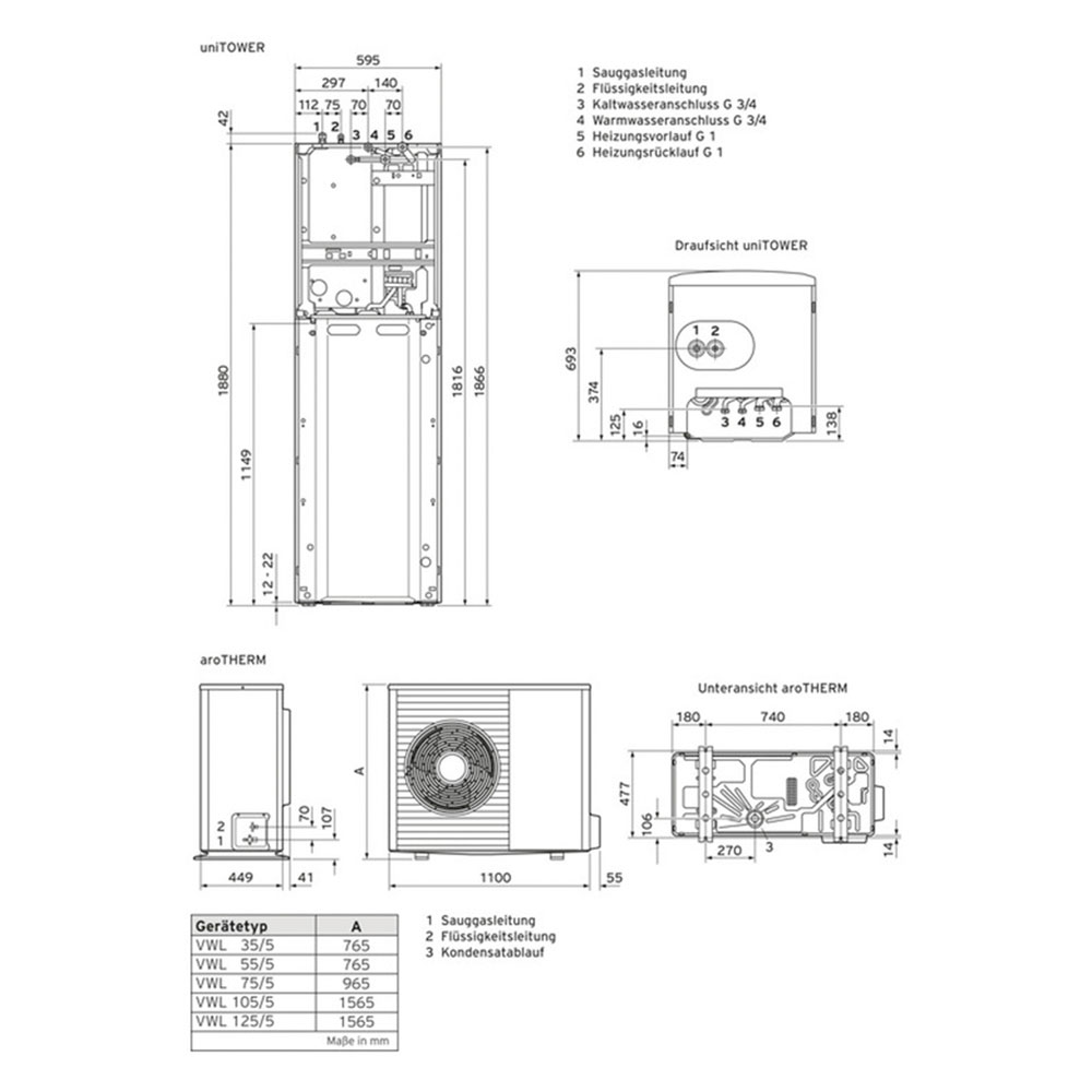 Vaillant aroTHERM Split VWL 35/5 AS mit uniTOWER Luft/Wasser Heizungswärmepumpe