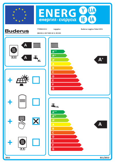 Buderus GB192i.2-30 T40S, W51, Brennwerttherme, 40 l, weiß, 1 HK, BC400, Erdgas 7739621211