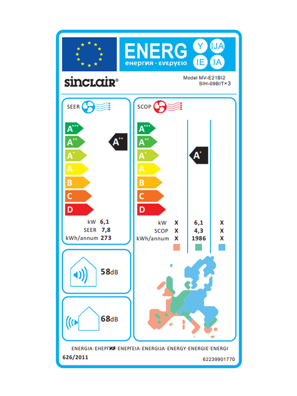 Sinclair, Multisplit Außengerät Inverter 6,1 kW Kühlen / 6,5 kW Heizen MV-E21BI2