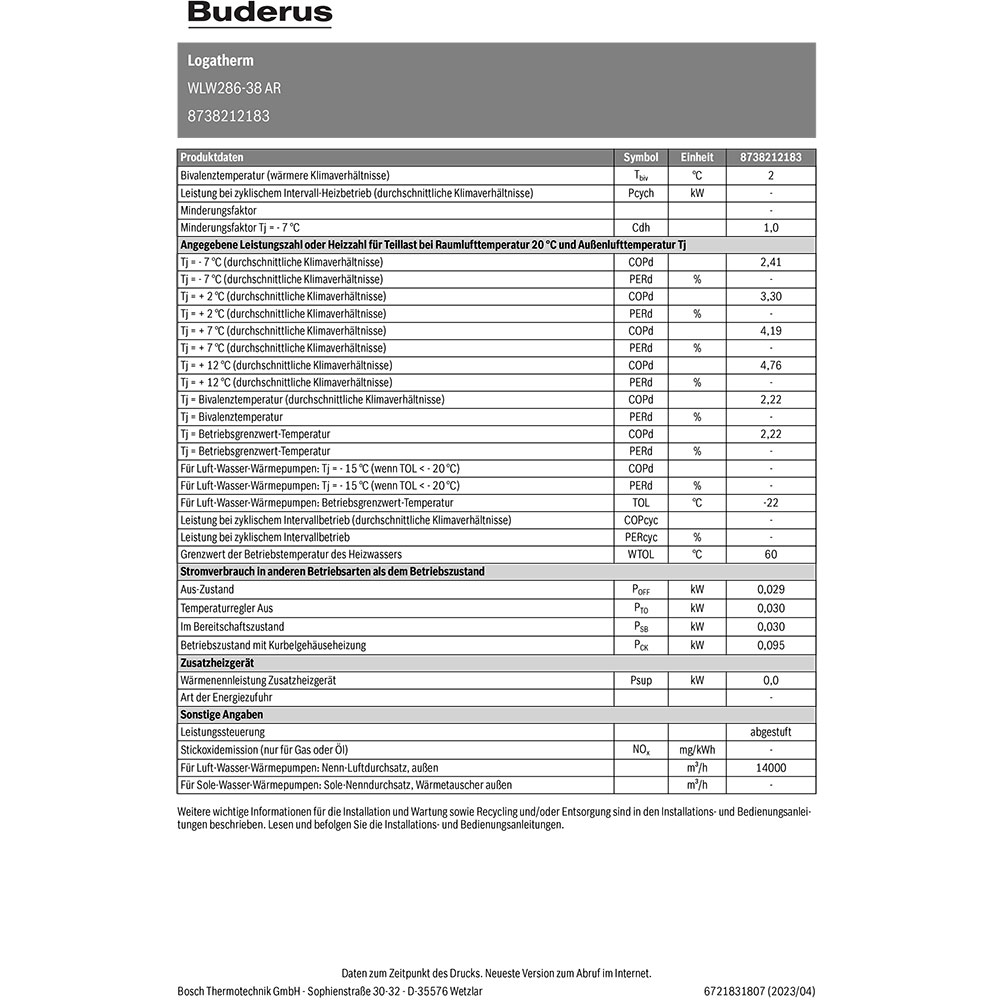 Buderus Luft-Wasser-Wärmepupme Logatherm WLW286-38 AR mit Logamatic WPM100