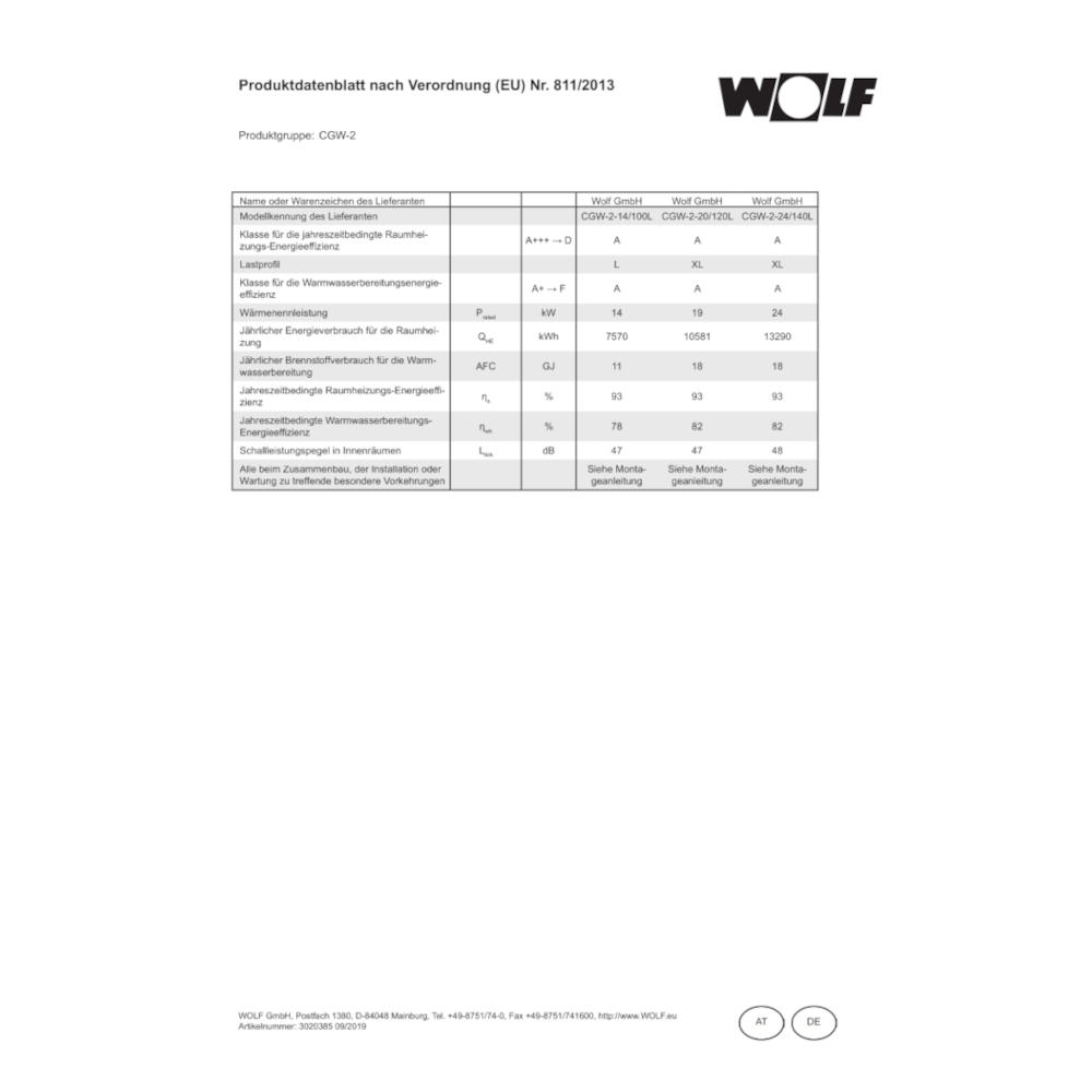 Wolf Gasbrennwert-Zentrale CGW-2 14 - 24 kW mit Hochleistungsschichtenspeicher