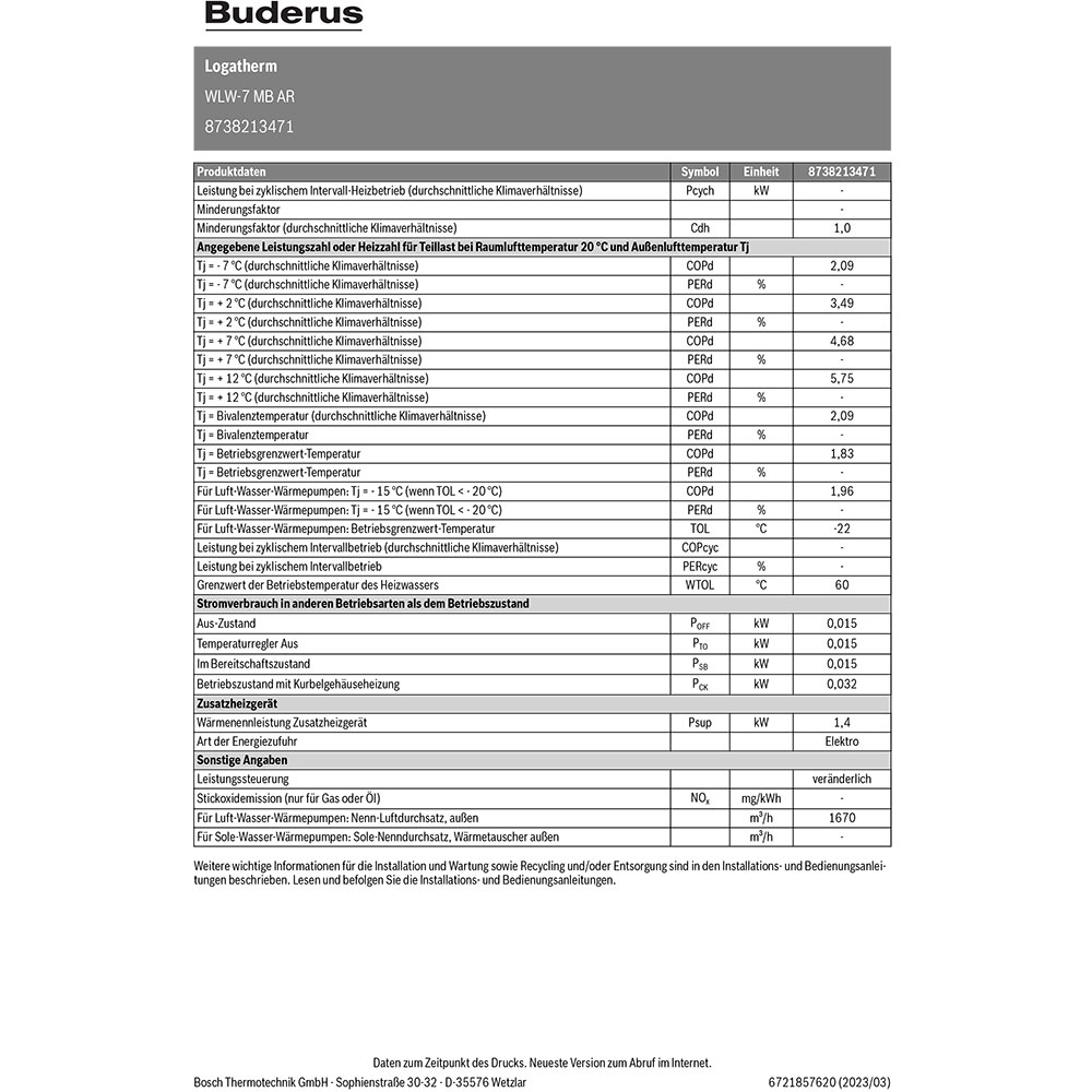 Buderus Luft-Wasser-Wärmepumpe Logatherm WLW-7 MB AR Außeneinheit Monoblock reversibel